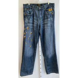 Miskeen Originals Jeans Mens Embroidered Dragon Miskeen Vintage Style sz 36 x 34